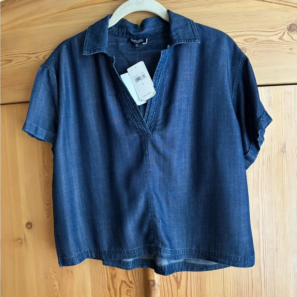 Splendid Blue V-Neck Blouse - Picture 2 of 7